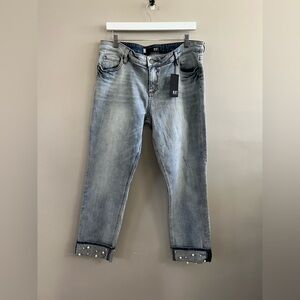 Kut from the Kloth Cathrine Boyfriend Jeans - Cuffed Pear and Rhinestone Size 14